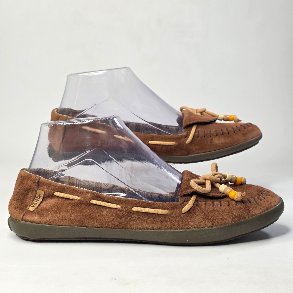 Vans Surf Siders Moccasin Women's 7 Brown Suede Flats Beaded Boho Slip On Shoes